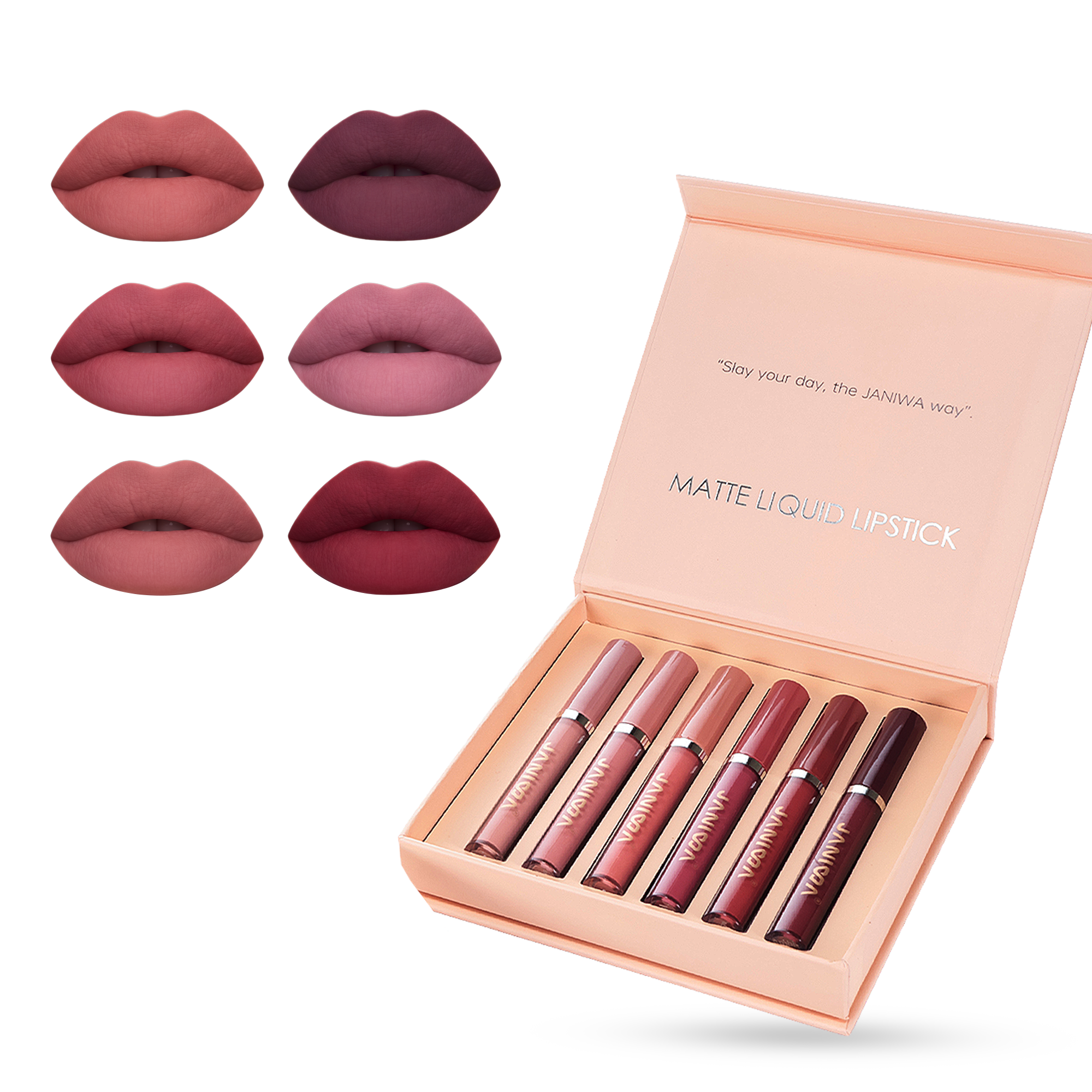 Janiwa Vegan Velvet Matte Liquid Lipstick Set (6 Pcs)