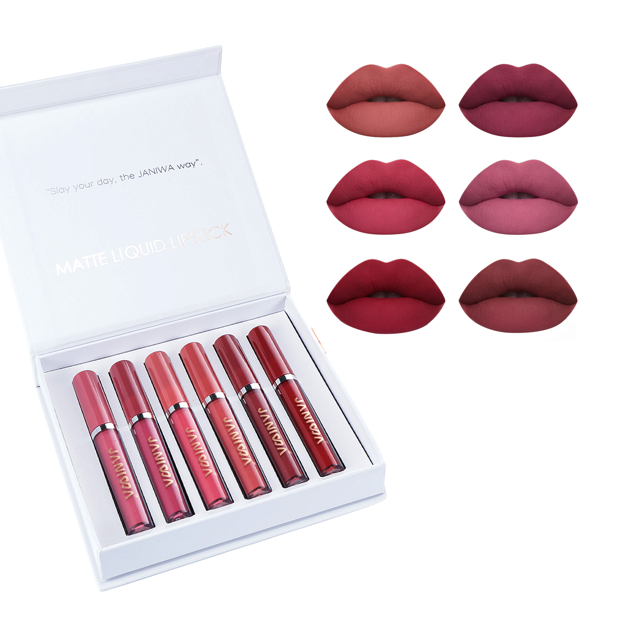 Janiwa Vegan Velvet Matte Liquid Lipstick Set (6 Pcs)