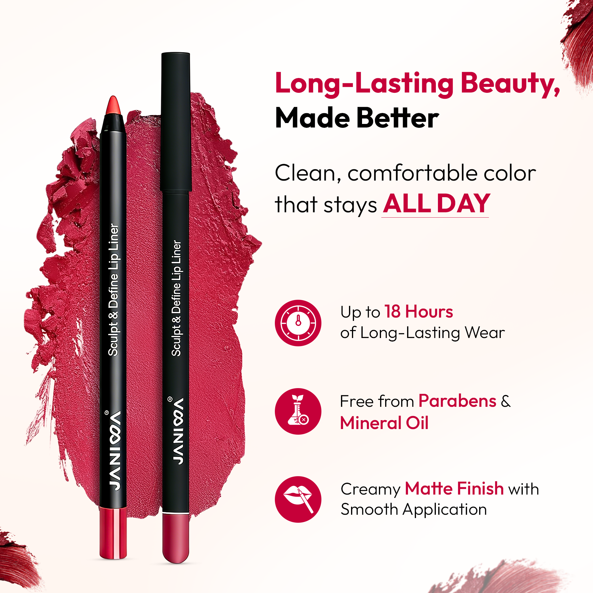 JANIWA Sculpt & Define Lip Liner | 3-in-1 Lip Crayon - Line, Fill & Shape