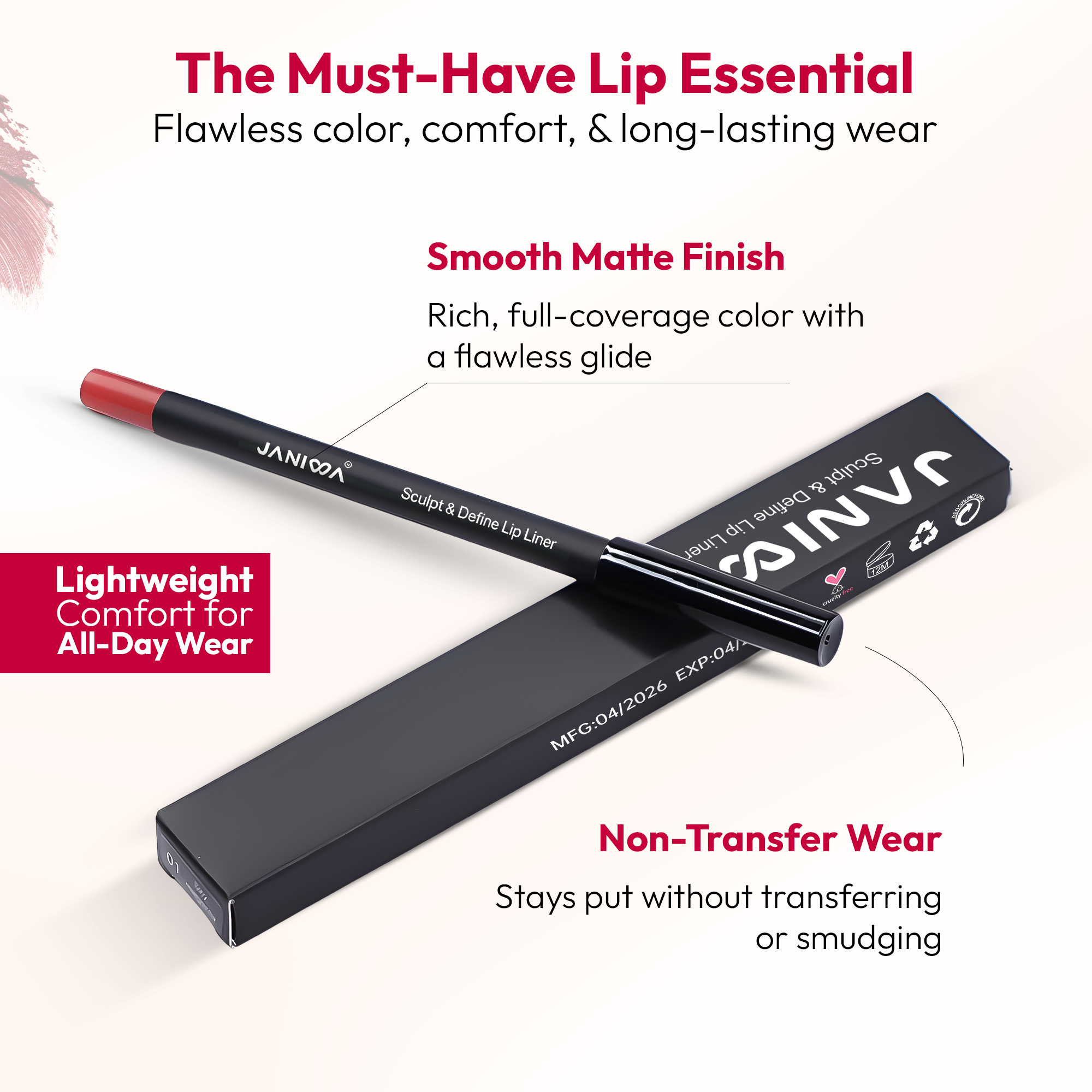 JANIWA Sculpt & Define Lip Liner | 3-in-1 Lip Crayon - Line, Fill & Shape