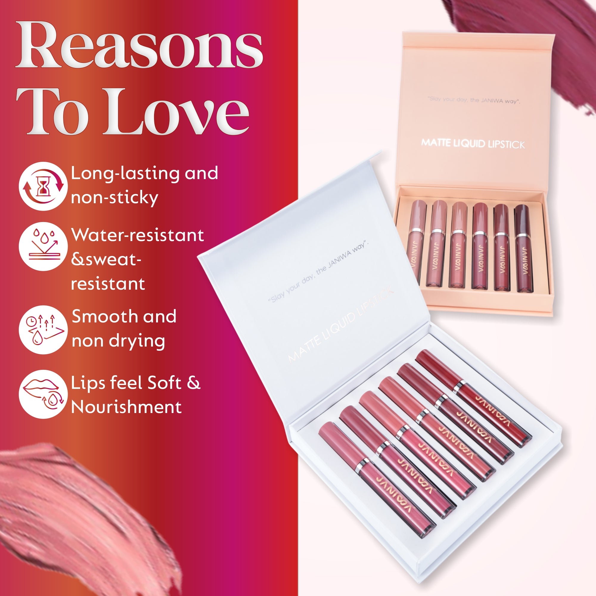 Janiwa Vegan Velvet Matte Liquid Lipstick Set (6 Pcs)