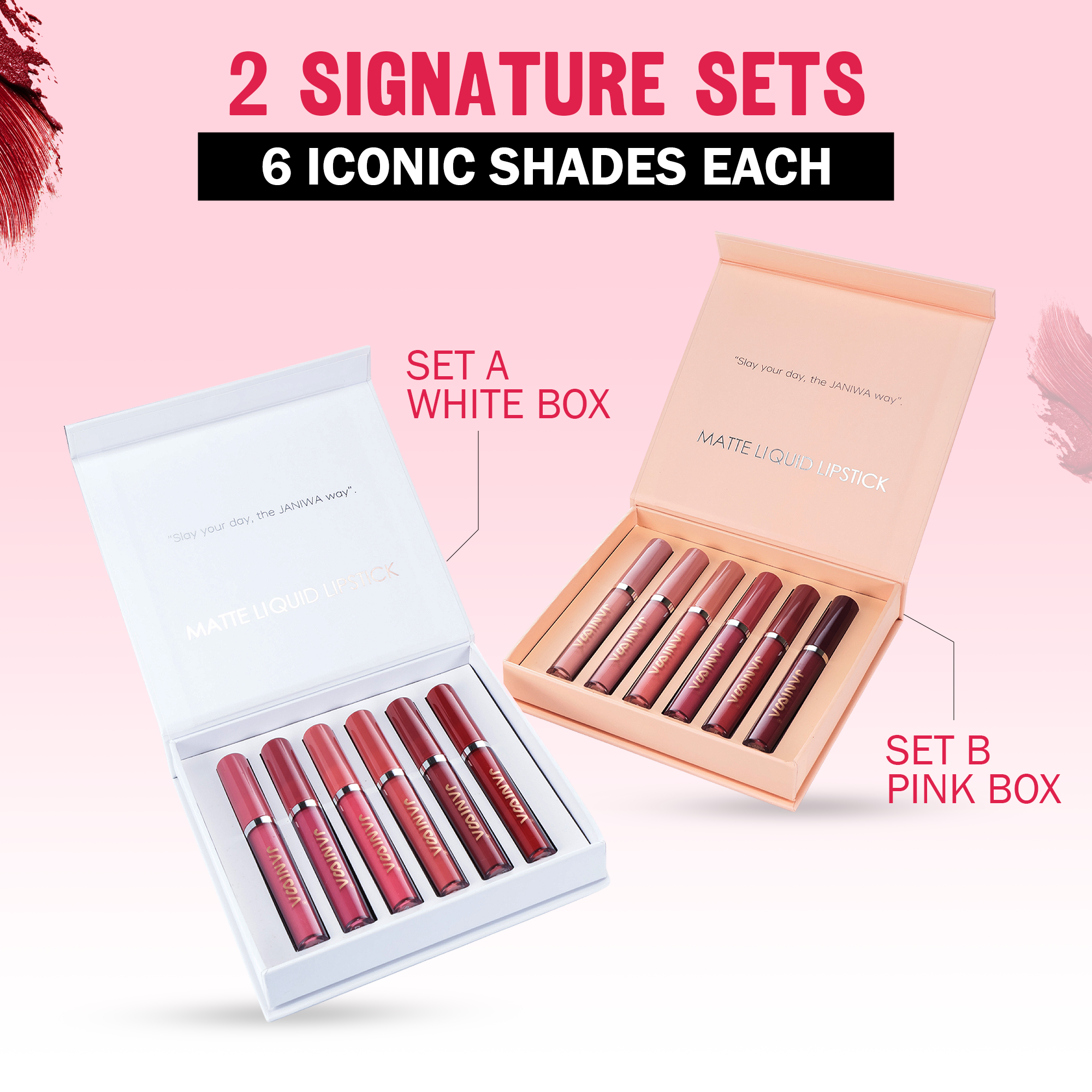 Janiwa Vegan Velvet Matte Liquid Lipstick Set (6 Pcs)