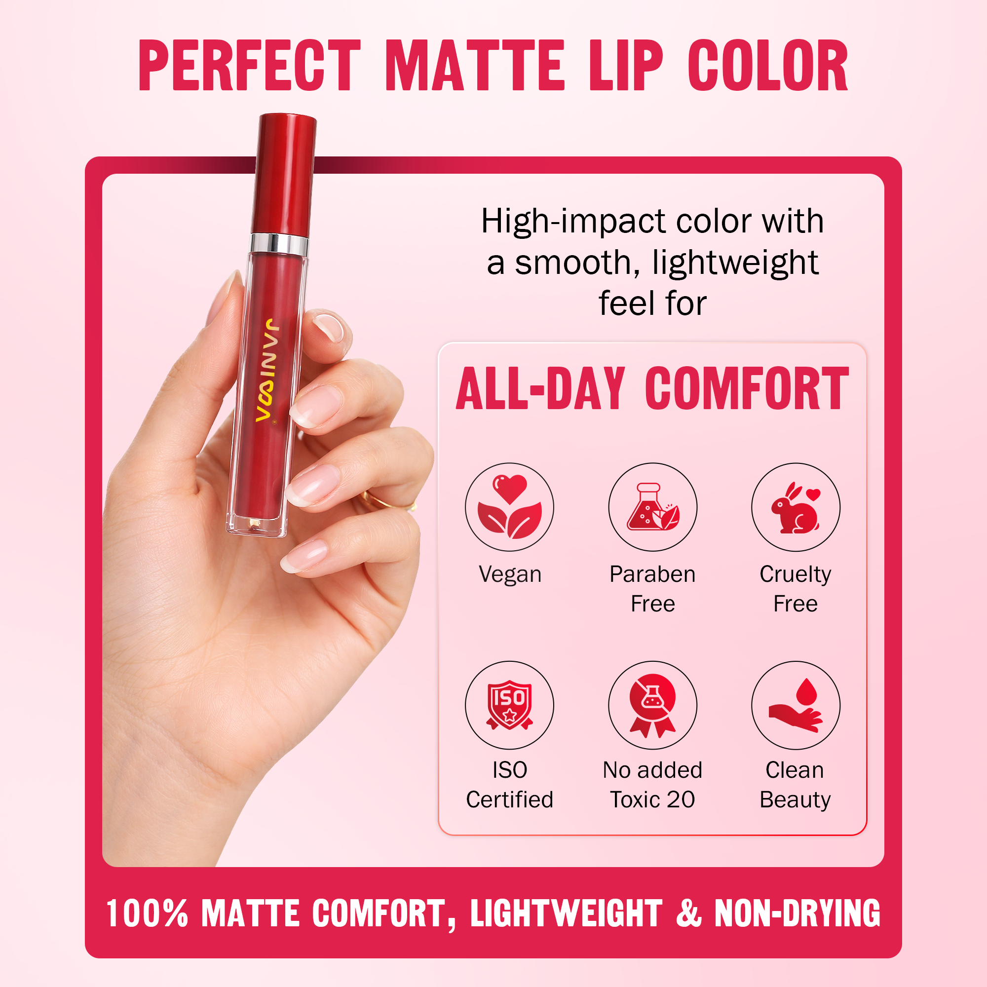 Janiwa Vegan Velvet Matte Liquid Lipstick Set (6 Pcs)